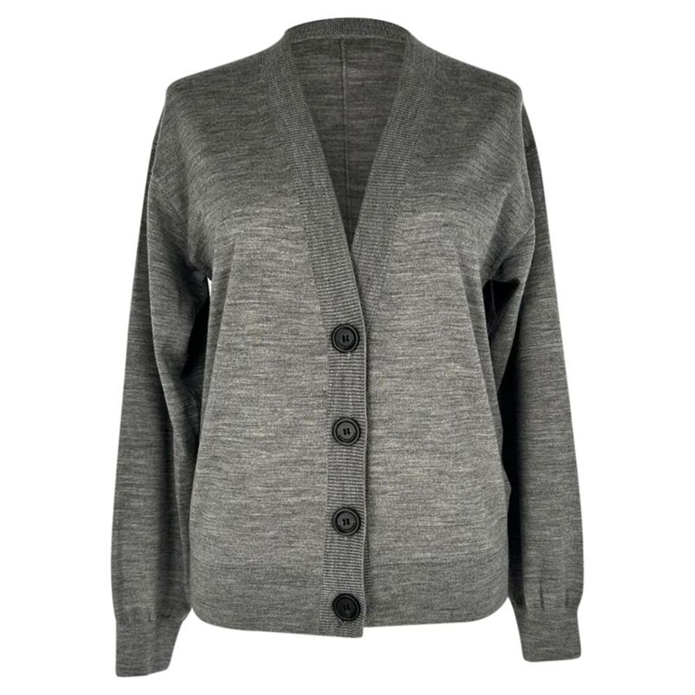Burberry Vintage Check Elbow Patch Cardigan in Grey Merino Wool